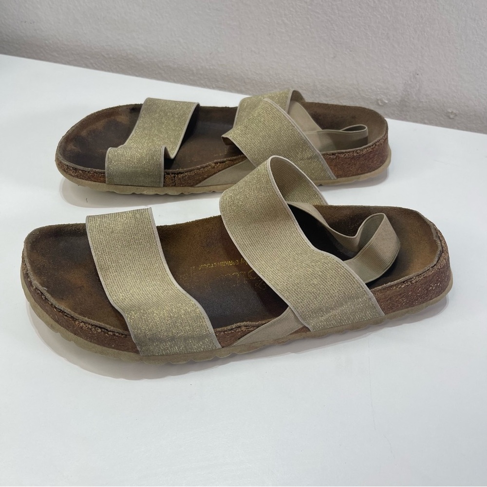 Birkenstock Papillio Cosma Sandals Women 38 7.5 Gold Cork Comfort Elastic Strap